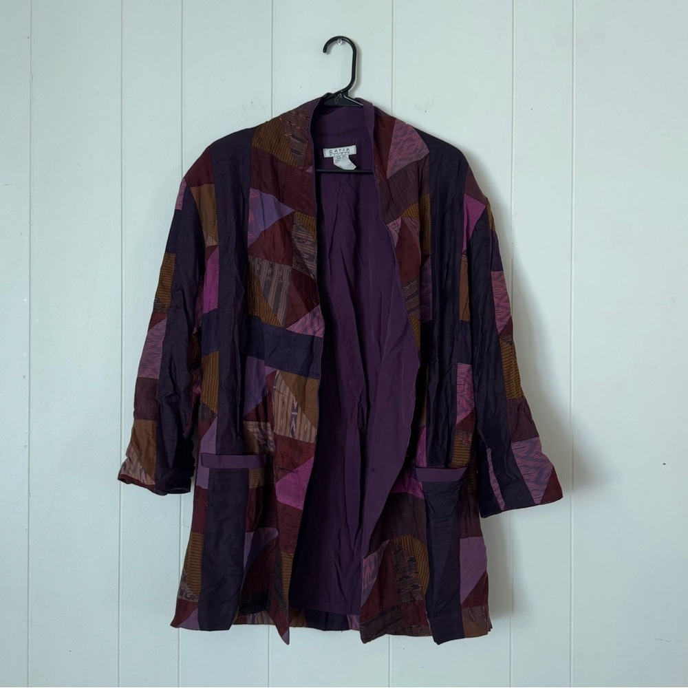 Vintage Raffia Studios Colorblock Silk Blend Open Front Cardigan